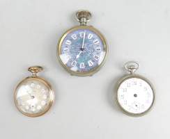 Bijou : Montre de gousset (3) : réveil avec sonnerie (Ds l'état , mqe) + montre cadran heure amovible (Ds l'état , fonction. partiel) + grande (En état , cadran papier)