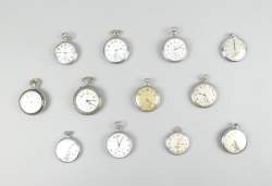 Bijou : Montres de gousset en métal argenté mvt à remontoir (12) (En état) (usures)