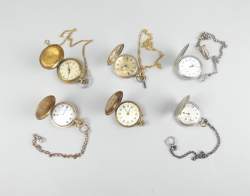 Bijou : Montre de gousset savonnette (En état , usures , mqe) (6) : mvt à remontoir (5) : dont Longines , en argent + 1 à clef mvt ciselé