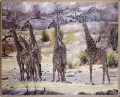 Tableau HST - Girafes aux aguets - signé ANTONY Emil