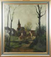 Tableau HST - Le Hameau - signé DETRY Arsène