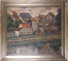 Tableau HSP - Vue de Merbes le Château - daté 1932 signé CATY Charles