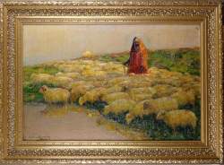 Tableau HST(rest) - Oeuvre orientaliste berger marocain et ses moutons - 2 signatures F. Giraud? Et signé KENNEDY William
