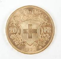 Collection: pièce de monnaie en or 20 Francs Suisses Helvetia 1930 Diam 21mm Poi