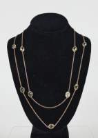 Bijou: Collier/sautoir en or jaune 9K serti de quartz/citrines P: 21,7g L: env.1