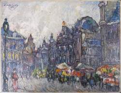 Tableau HSC -Marché aux fleurs Grand-Place Bruxelles- daté 1933 signé DE RAKOWSK