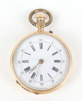 Bijou : Montre de gousset de col dbl cuvette en or jaune 18K mvt à remontoir (En état , usures) gravée sur cuvette int Remontoir cylindre 10 rubis Vacheron Genève