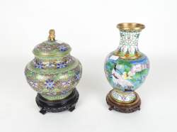 Asiatique: 2 bronzes en émaux cloisonnés Chine 20eS à décor de fleurs fretel -ch