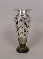 Verrerie: Vase Art-Déco en cristal fumé et argent poinçon 925 H:23cm