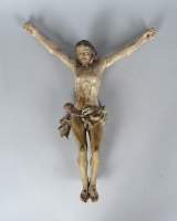 Sculpture: Bois reste de polychromie -Christ en croix- anonyme 18eS H:47x36x7,5c