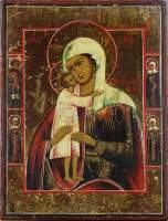 Tableau Icône Russe -Vierge à l'enfant- anonyme 19èS 29x22cm