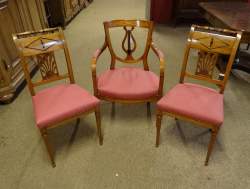 Meuble: fauteuil et 2 chaises visiteurs de style directoire en merisier tissu