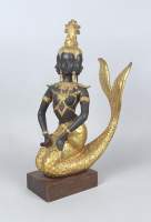 Asiatique: Sculpture Thaï en bronze doré -Sirène aux 4 visages- anonyme 20èS H:3