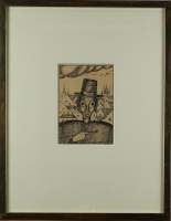 Tableau dessin encre/papier - Portrait au chapeau - 34 signé SIMON Armand