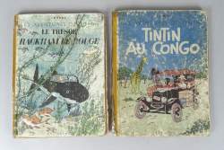 BD(2) : Les aventures de TINTIN Hergé éd CASTERMAN (Ds l'état) : Rackham Le Rouge EO A24 1945 + Congo EOC B1 1946 (mqe pages)