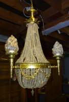 Luminaire : lustre Sac à perles bronze doré 3 flammes