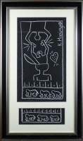 Tableau : Craie sur papier noir en 2 parties - Le Zoute durant sa visite à l'expo 1987 - signé HARING Keith