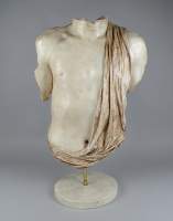 Sculpture : plâtre Vintage - Buste d'homme - monogrammé MP et marqué Motier? Création au dos s/ socle travertin