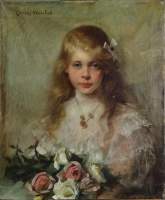 Tableau HST (acc) - Portrait de jeune fille aux fleurs - signé WATELET Charles