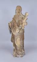 Sculpture bois de chêne traces de polychromie -Vierge à l'enfant- anonyme fin 17