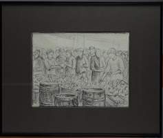 Tableau: Dessin crayon -La soupe populaire- 1916 signé VAN DE SANDE René