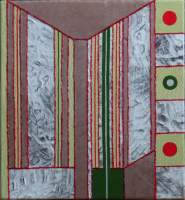 Tableau: Cuir acrylique sur bois -Composition- monogrammé, daté 2013 signé au do
