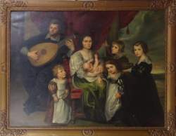 Tableau HST  (acc) -Famille de musiciens- copie fin19e-déb 20eS signé L.VAN AERS