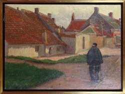 Tableau HST -Vue de maison avec personnage- 1905 signé VAN DER LOO Marten