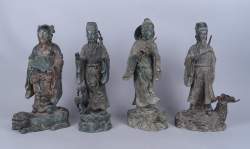 Asiatique 4 sculptures bronze chinois -Sages- milieu 20eS H:42cm