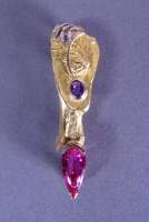 Bijou: Broche/Pendentif en or jaune et blanc 18K, rubellite,saphir et diamants P