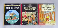 BD(3) : TINTIN , Hergé éd CASTERMAN EOB(Bel état général) : marché sur la lune B11 1954 / Cigares Pharaon B15 1955 EOCB / Coke stock B24 1958