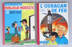 BD : édition du Lombard EOB sans point Tintin(2) (Bon état général) : Lefranc - Ouragan de feu - 1961 et Modeste et Pompon - Bonjour Modeste - 1959
