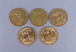 Collection : Pièces de monnaie : 5x SOUVERAIN OR
