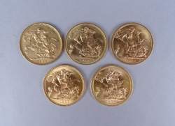 Collection : Pièces de monnaie : 5x SOUVERAIN OR