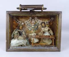Collection: Art populaire -Sainte Famille- poupées de cire fond doré fin 19eS ds