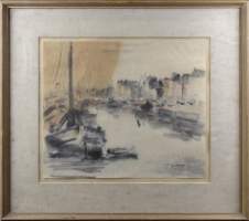 Tableau: aquarelle (insolé) -Vue de port- 1931 signé HARA Katsuro