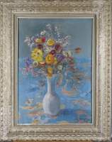 Tableau HST -Vase de fleurs- signé HUYGENS (20eS) 70x50cm cadre de style patiné