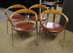 Meuble 4 chaises Cuir , cannage et tube d'acier chromé Hans Eichenberger (né en 1926) modèle Saffa circa 1950 (acc pied)