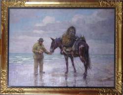 Tableau HST - Deux amis. Pêcheur à Coxyde - 1927 signé MADYOL Jacques