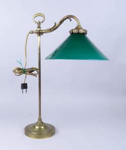 Luminaire Lampe de bureau en bronze bobèche verte réglable en hauteur fin 19èS début 20èS