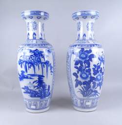 Asiatique : Paire de vases chinois décor bleu