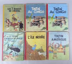 BD : Tintin Ed Casterman (6) (Etat correct / bon) dont 7 boules B3 49 P. titre Tête de vache , Congo B1 47 (Ds l'état , mqe) , …