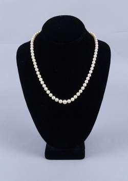 Bijou : Collier de perles de culture avec fermoir en or blanc 18K serti d'un petit rubis