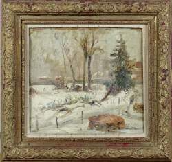 Tableau HSP -Paysage d'hiver animé- signé DASSELBORNE Lucien Tableau HSP -Paysage d'hiver animé- signé DASSELBORNE Lucien