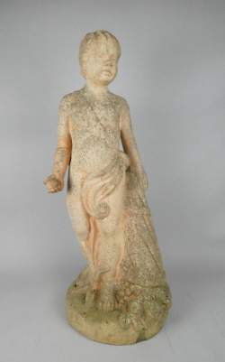 Meuble: Sculpture de jardin -Putti- (pt ecl) en pierre reconstituée H:95cm