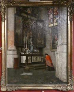Tableau HST -Intérieur d'église- Eglise de Notre Dame de la Chapelle à Bruxelles
