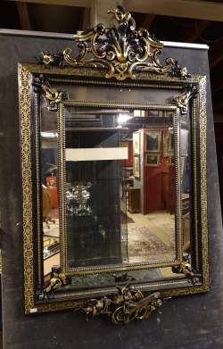 Meuble: miroir pareclose laqué noir Napoléon III fin 19eS H:130x83cm