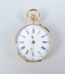 Bijou: Petite montre de gousset cuvette extérieure en or jaune 18K mouvement à r