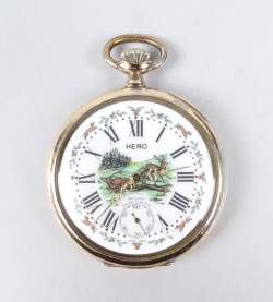 Bijou: Montre de gousset HERO cuvette extérieure en or jaune 14K mvt à remontoir