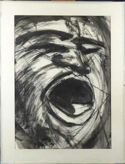 Tableau: dessin encre/lavis -Le Visage- signé HAXTON Lynn (20eS) 65x48cm sous ve